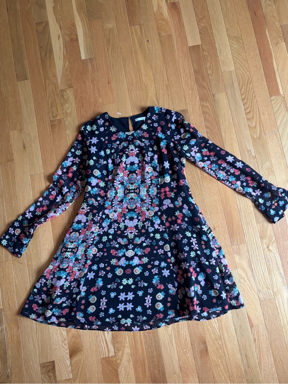 RACHEL Rachel Roy black Floral Long-Sleeve A-Line Dress